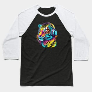 t-shirt design, colorful tiger with headphones on, graffiti art Baseball T-Shirt